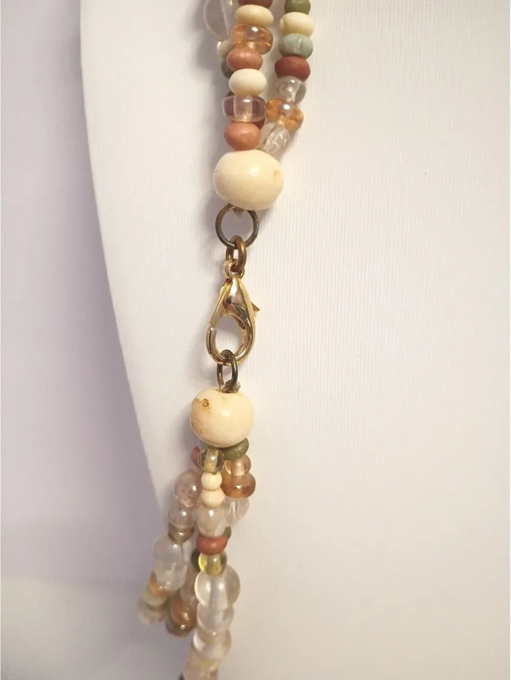 Vintage Beautiful Versatile Necklace, Triple Strand Multi Colors of Glass Beads